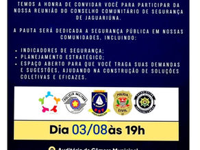 Conselho Comunitário de Segurança de Jaguariúna realiza reunião nesta segunda-feira