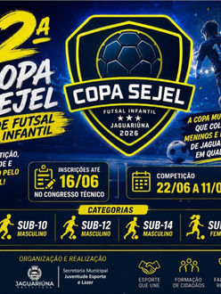 Prefeitura de Jaguariúna abre inscrições para a 2ª copa Sejel de futsal infantil.