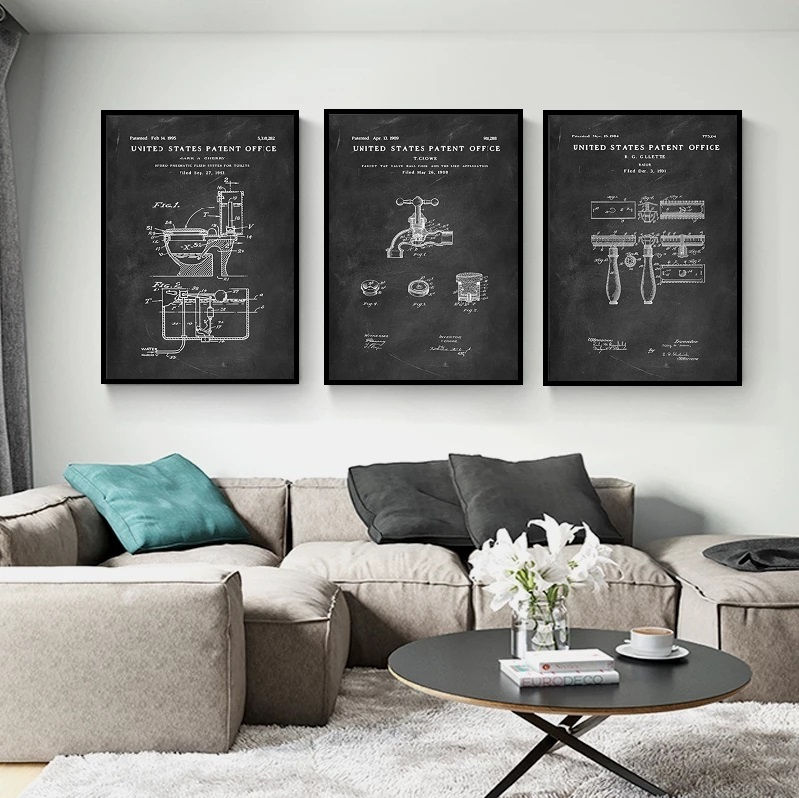 Blackboard Patent Canvas Print with Frame (Set of 3)