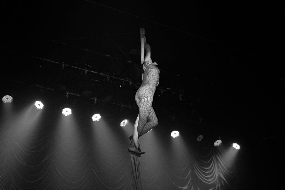 A dancer’s shadow against smoky curtains, veiled in sadness — Straight photography