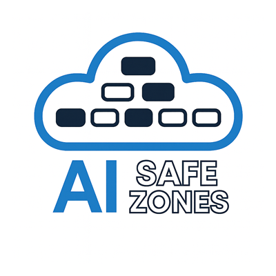 AI safe zones logo with cloud and blocks, a concept of AI safety.