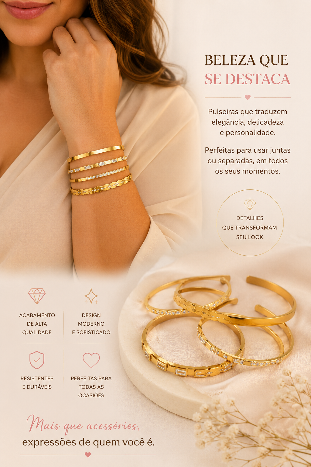 Pulseiras de Luxo Banhadas a Ouro 18k