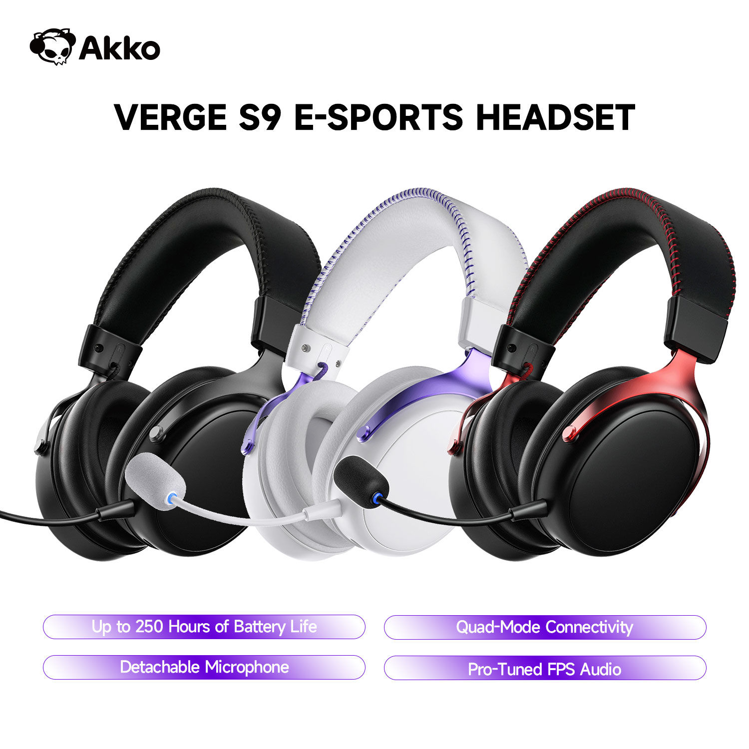 AKKO Verge S9 E-Sports Headset with Mic Quad-Mode Gaming Headphone 7.1 Channel S