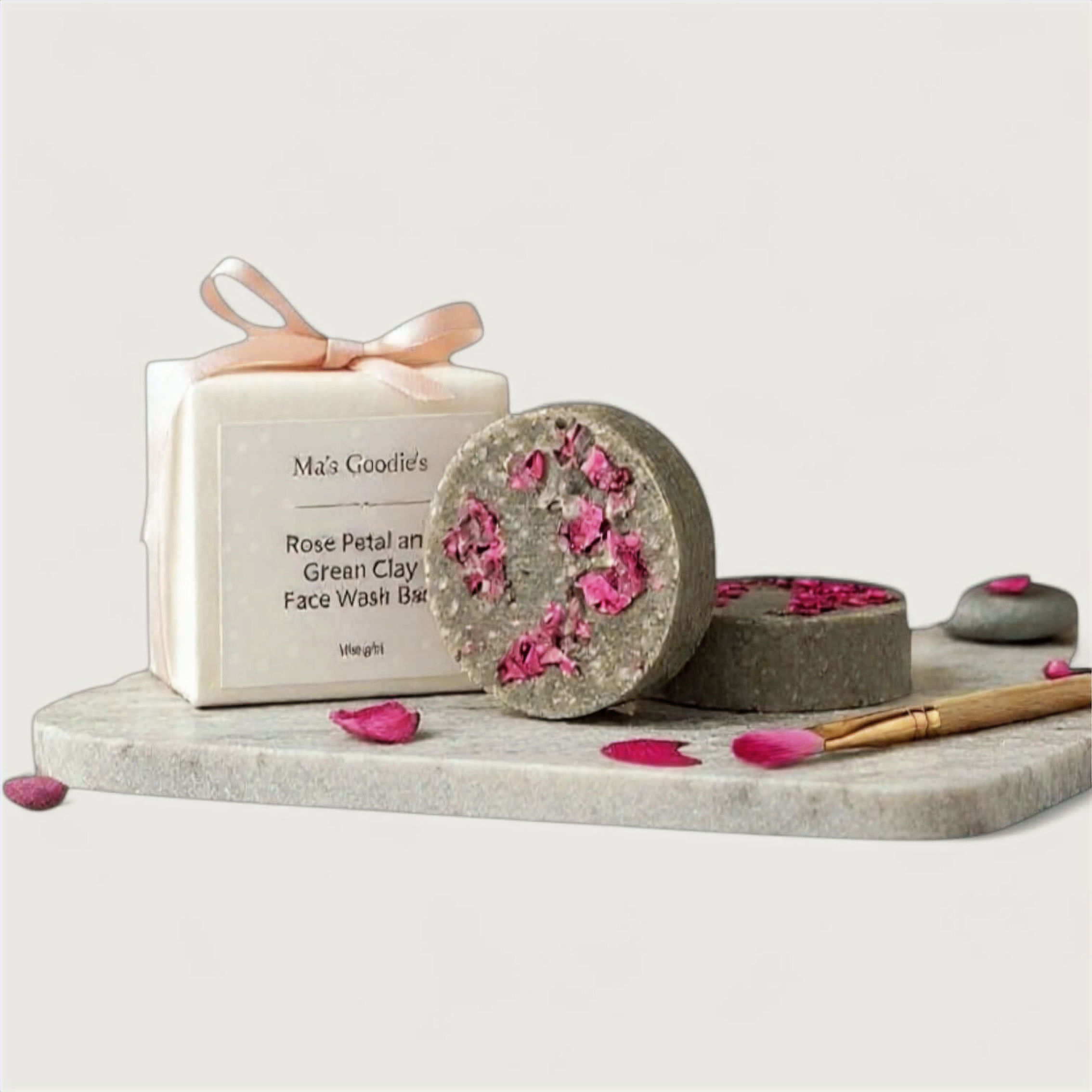 Rose Petal and Green Clay Plant-Based Face Wash Bar high angle view