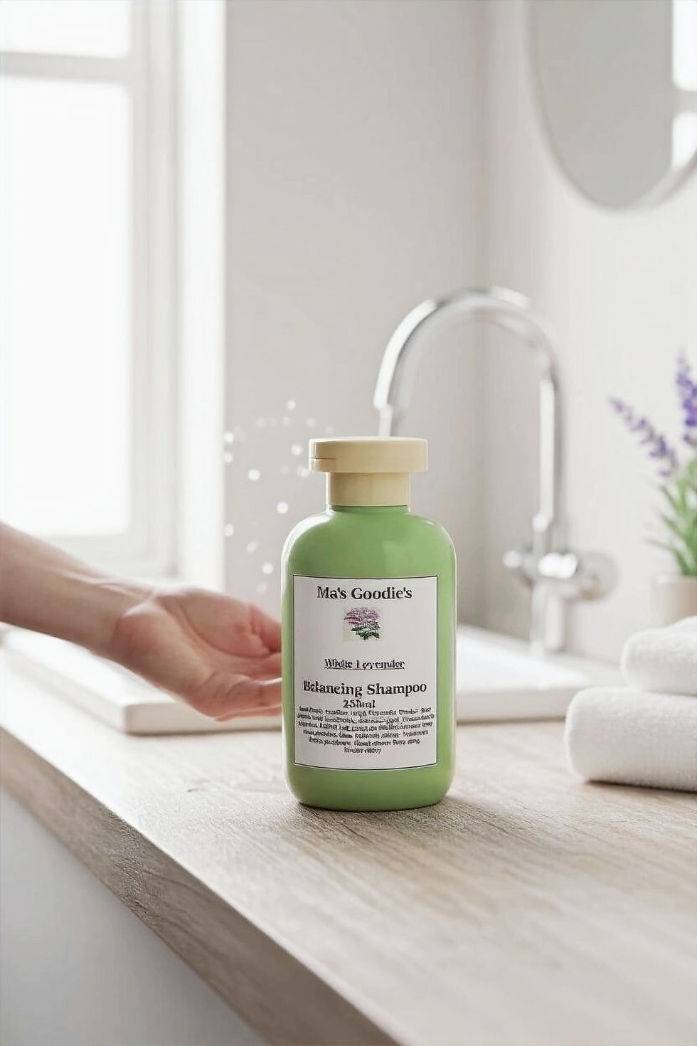 White Lavender Balancing Shampoo - Sulfate Free high angle view