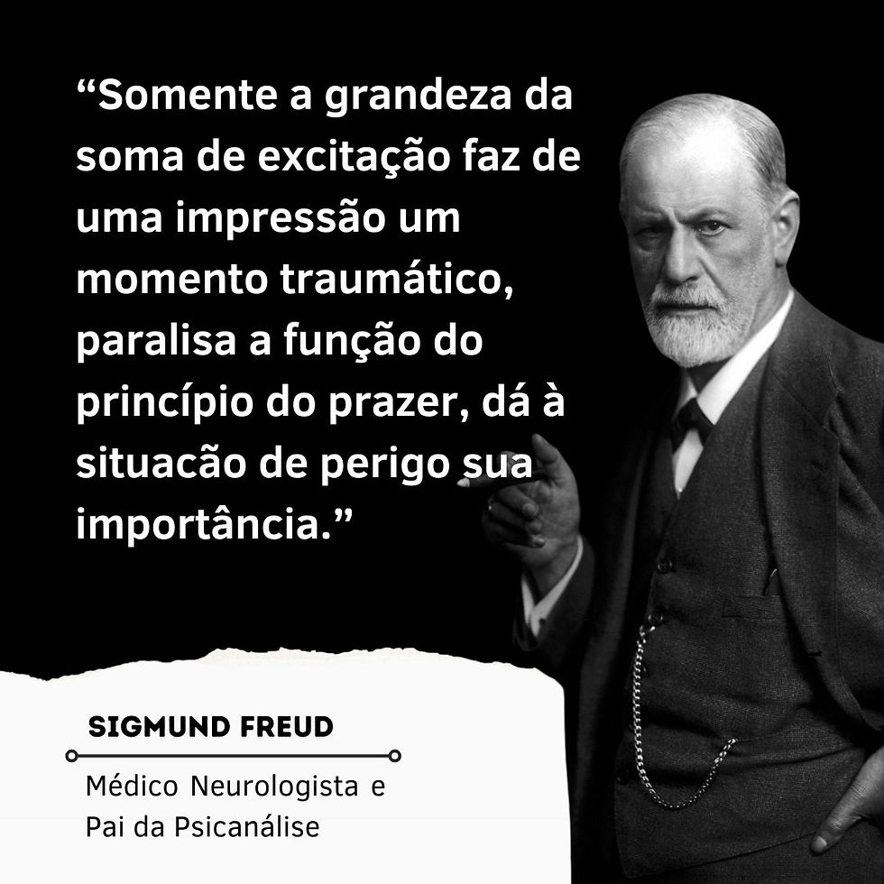 “Somente a grandeza da soma de excitação faz de uma impressão um momento traumático, paralisa a função do princípio do prazer, dá à situacão de perigo sua importância.” Frase Freud