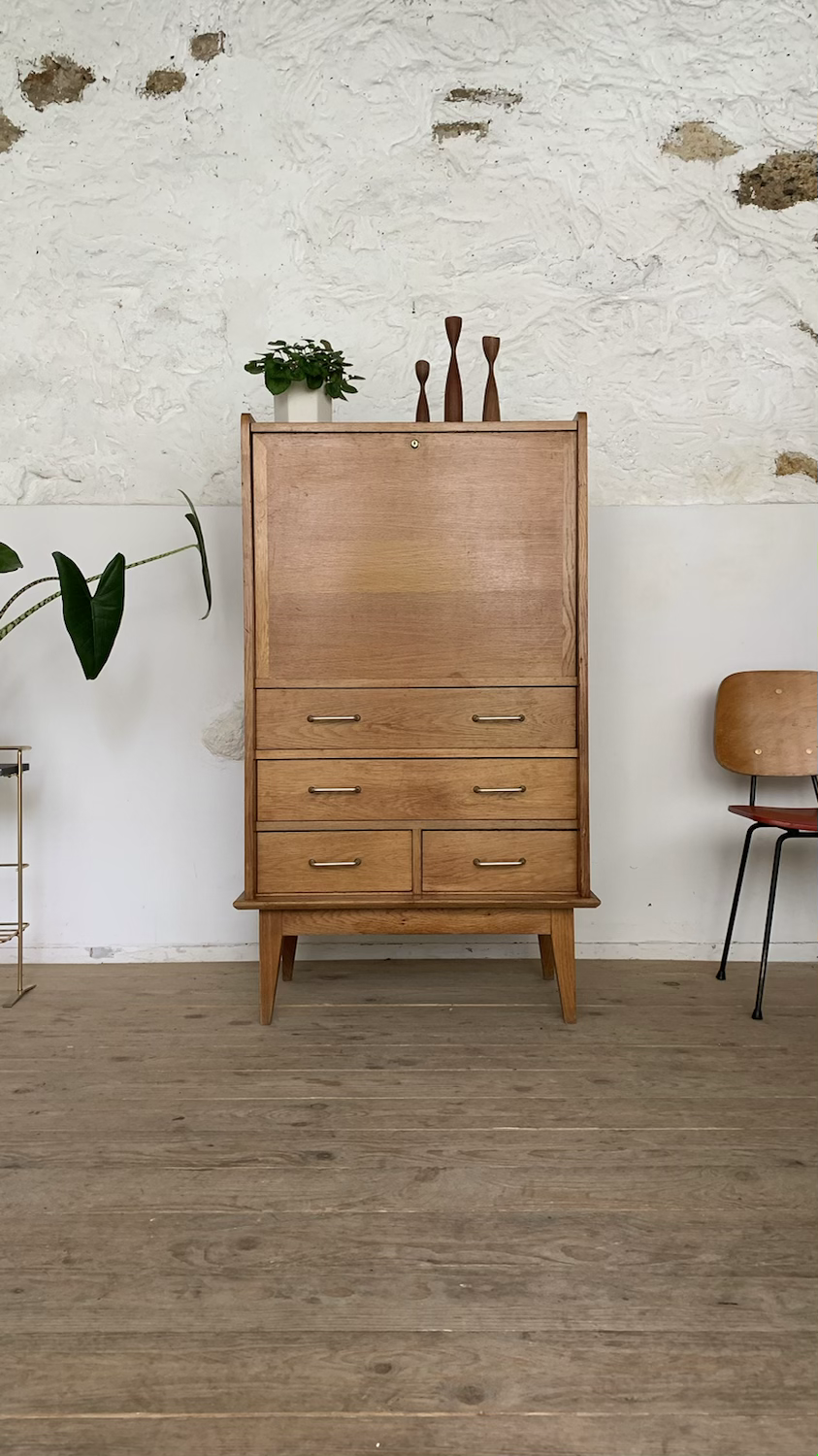 Bureau secrétaire commode vintage en chêne