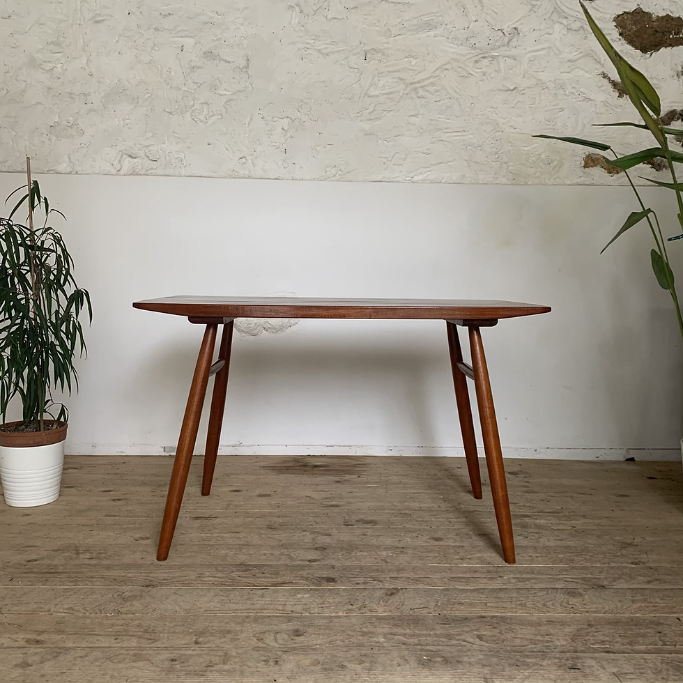 Miniature : Ensemble table de repas chaises et tabouret teck vintage Ercol 