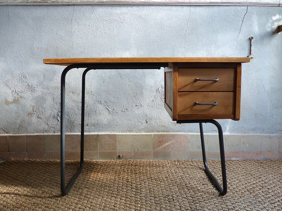 Miniature : Bureau Vintage moderniste en chêne et métal