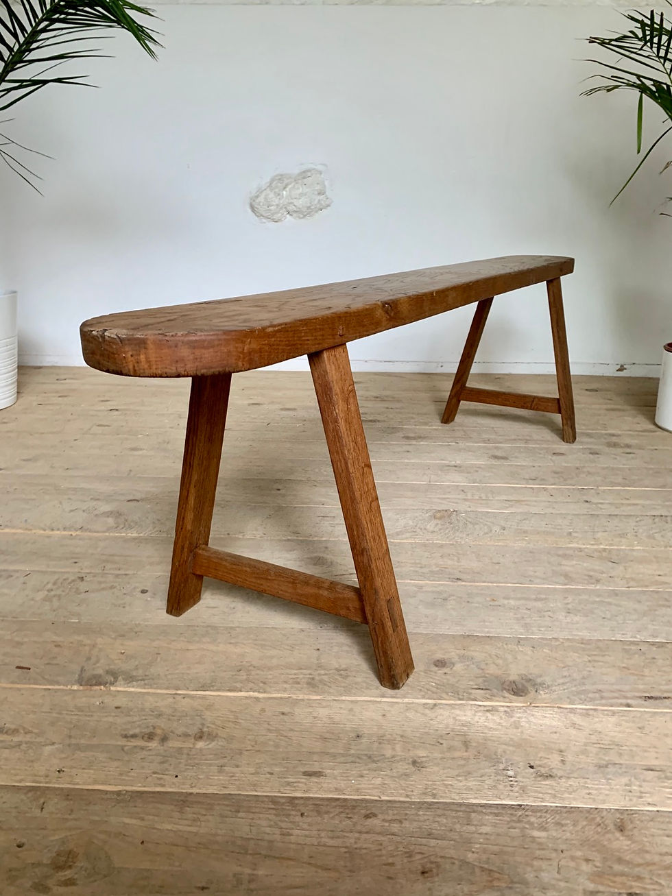 Miniature : Banc de ferme vintage en chêne massif - 2 disponibles 