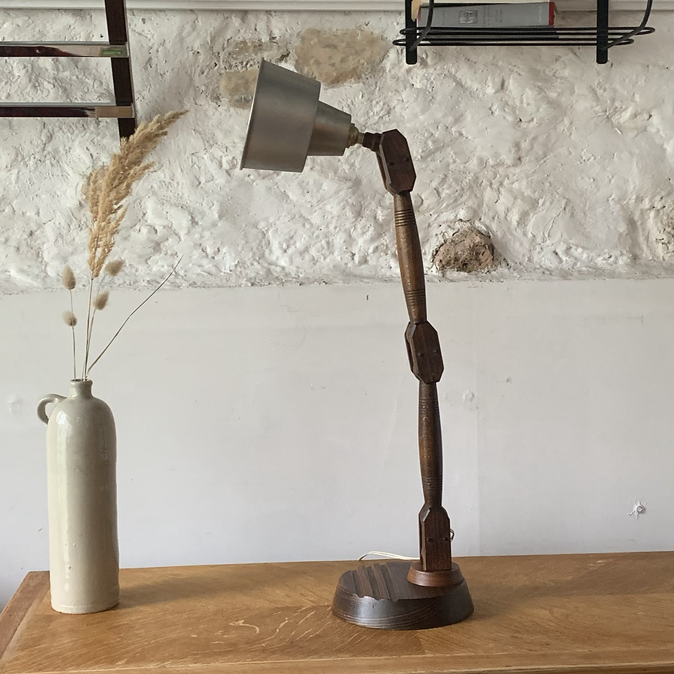 Miniature : Lampe articulée en bois et métal vintage
