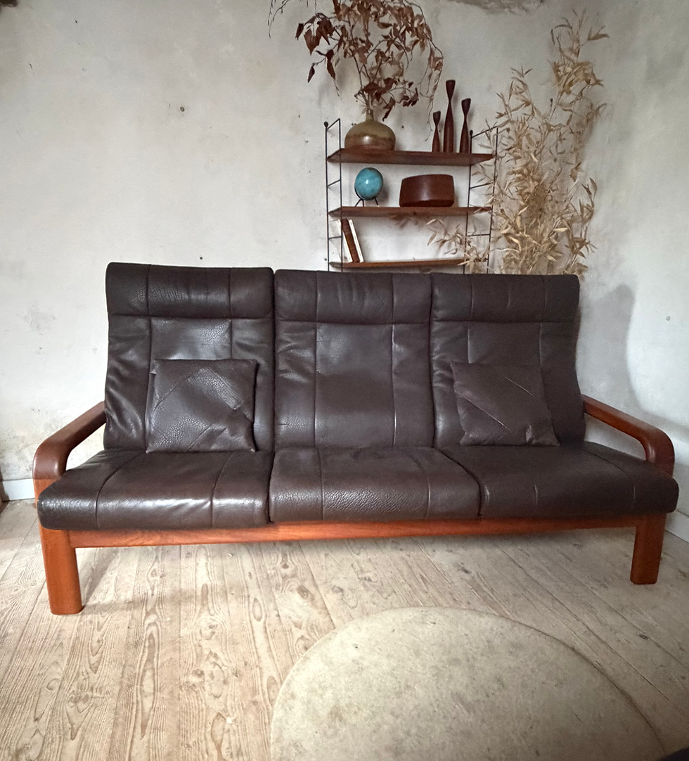 Miniature : Canapé Banquette 3 places scandinave teck et cuir