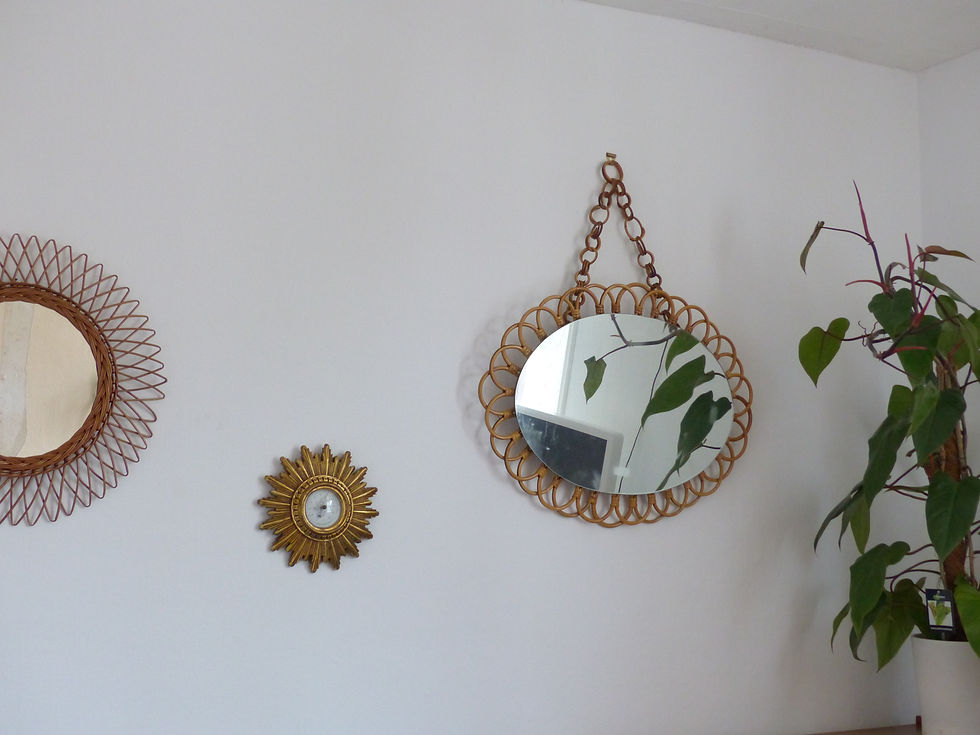 Miniature : Miroir soleil vintage en rotin grand modèle - Miroir rotin ovale