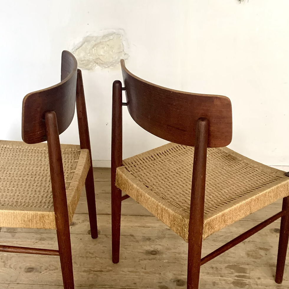 Miniature : Chaise scandinave vintage en teck et corde - 2 disponibles