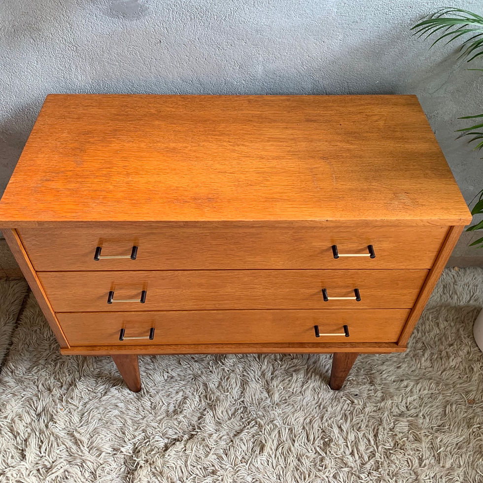Miniature : Commode vintage chêne 3 tiroirs 