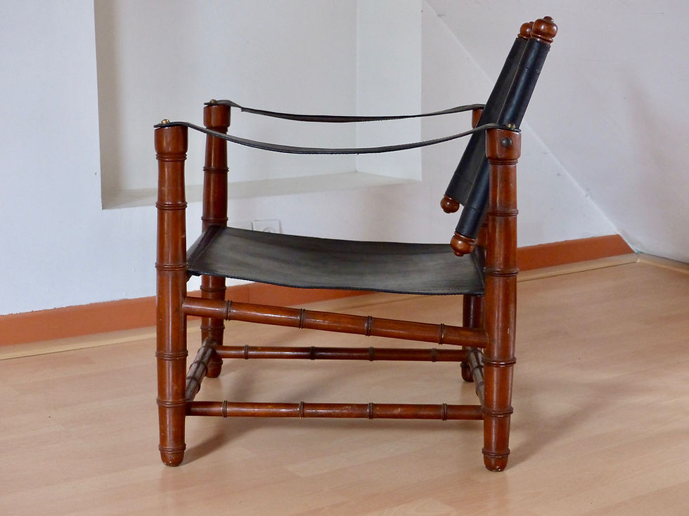 Fauteuil safari cuir façon bambou