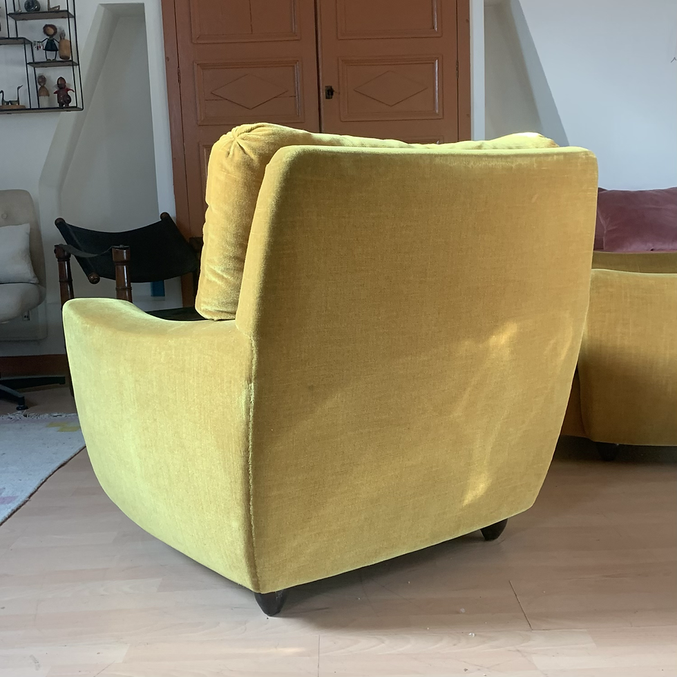 Miniature : Fauteuil velours  jaune moutarde vintage