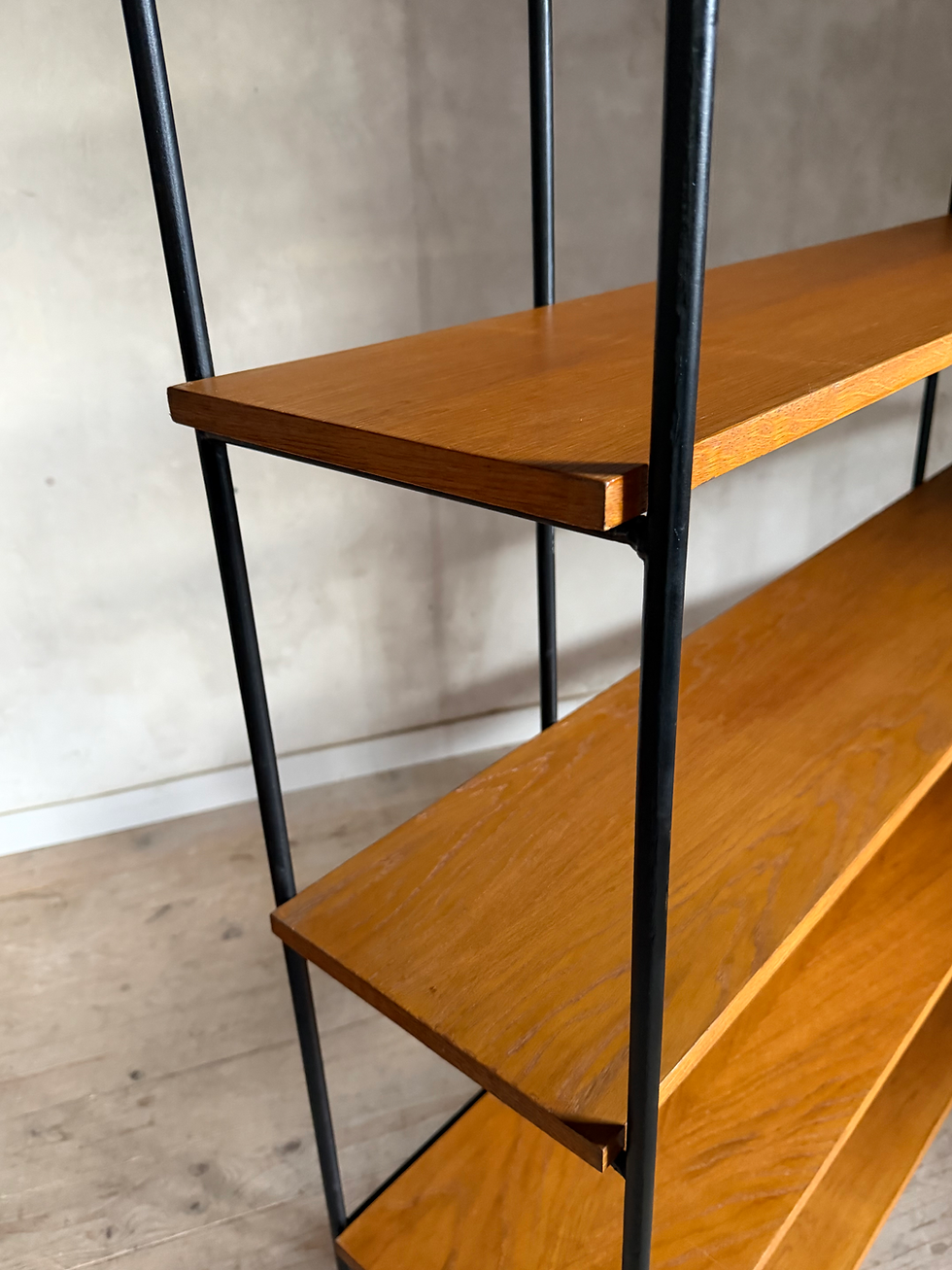 Miniature : Bibliothèque filaire autoportante vintage métal et chêne 