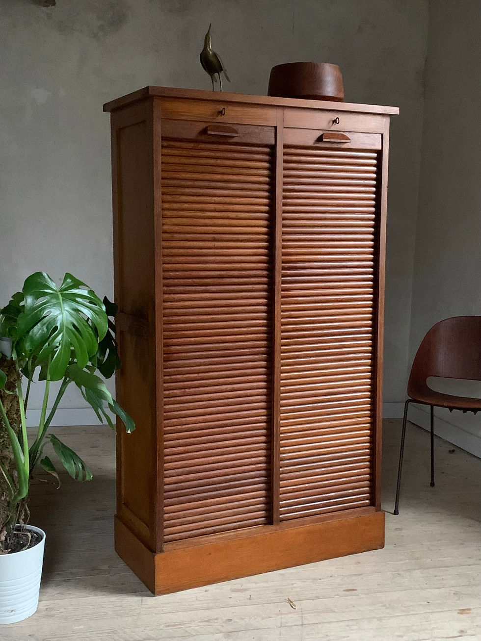 Classeur double à rideau vintage en chêne