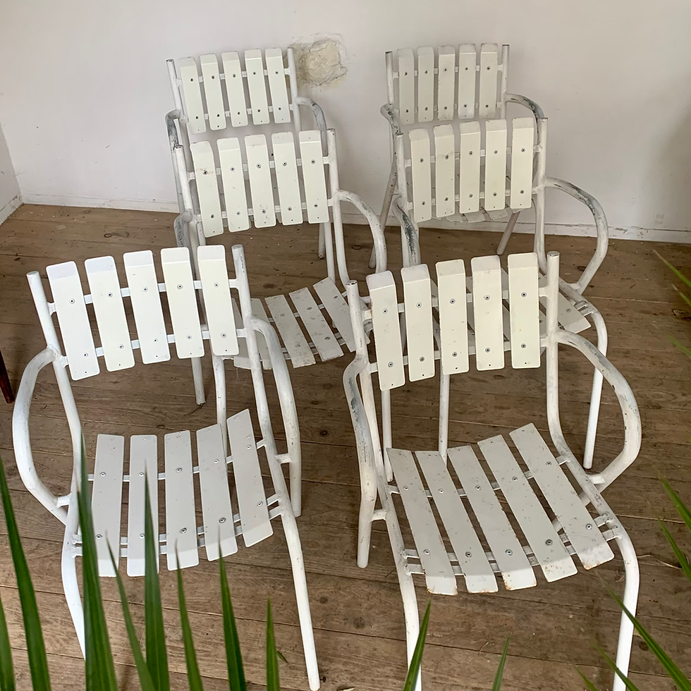 Miniature : Chaises vintage de bistrot terrasse en acier galvanisé - lot de 6