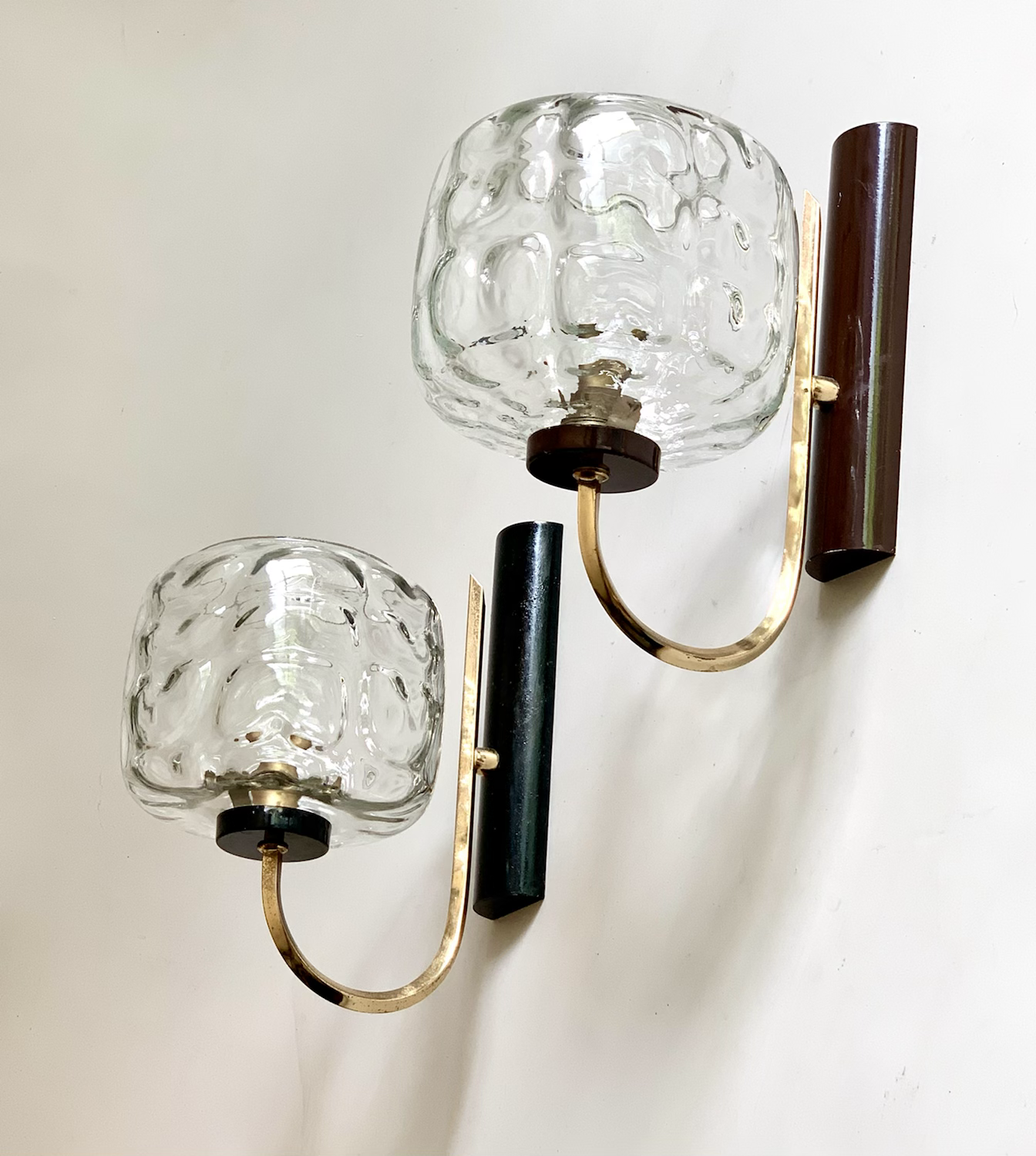 Appliques murales vintage laiton et verre