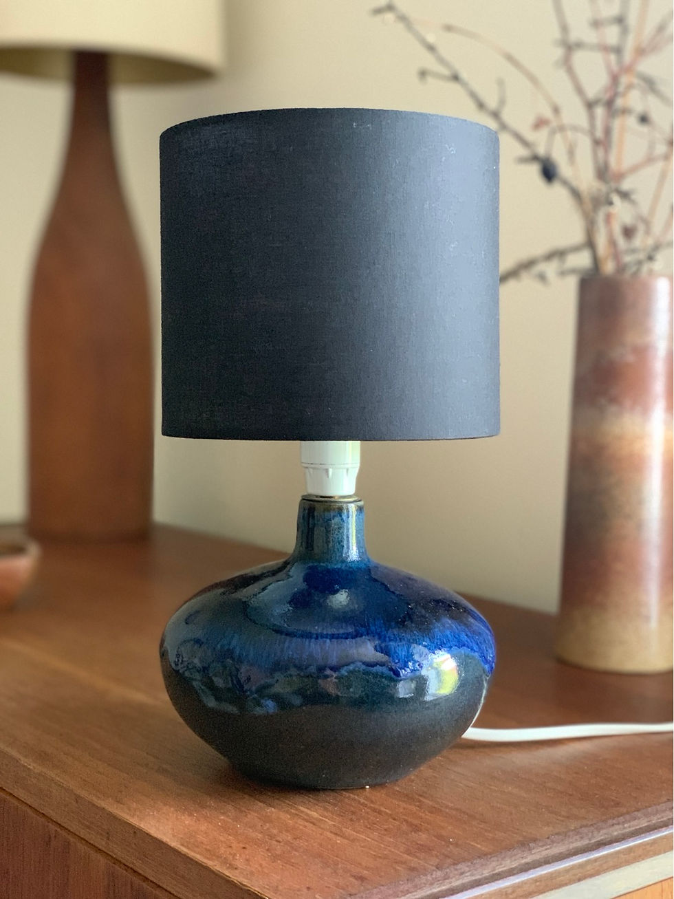 Lampe de table vintage en céramique bleue