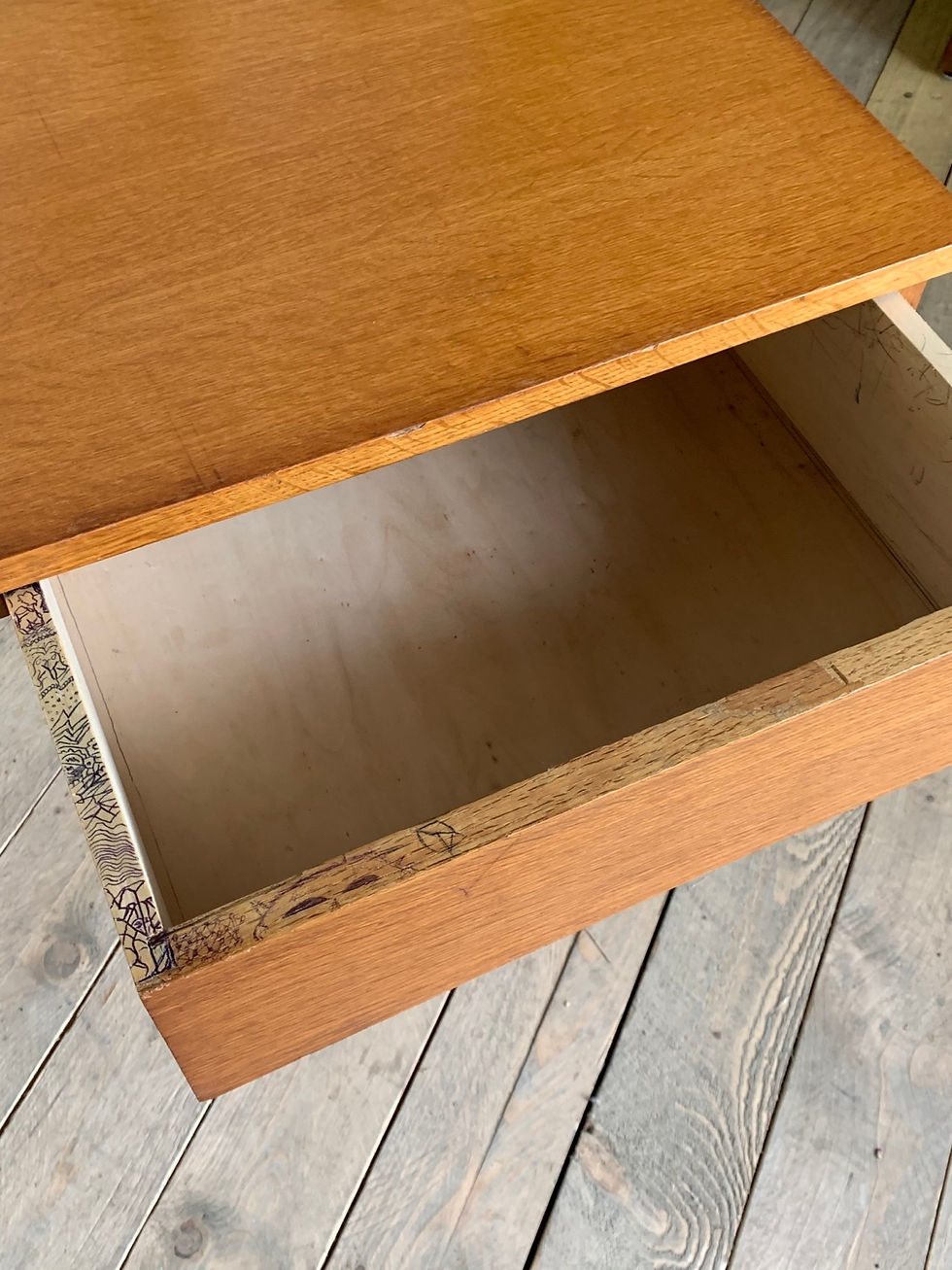 Miniature : Bureau vintage pied compas en chêne 