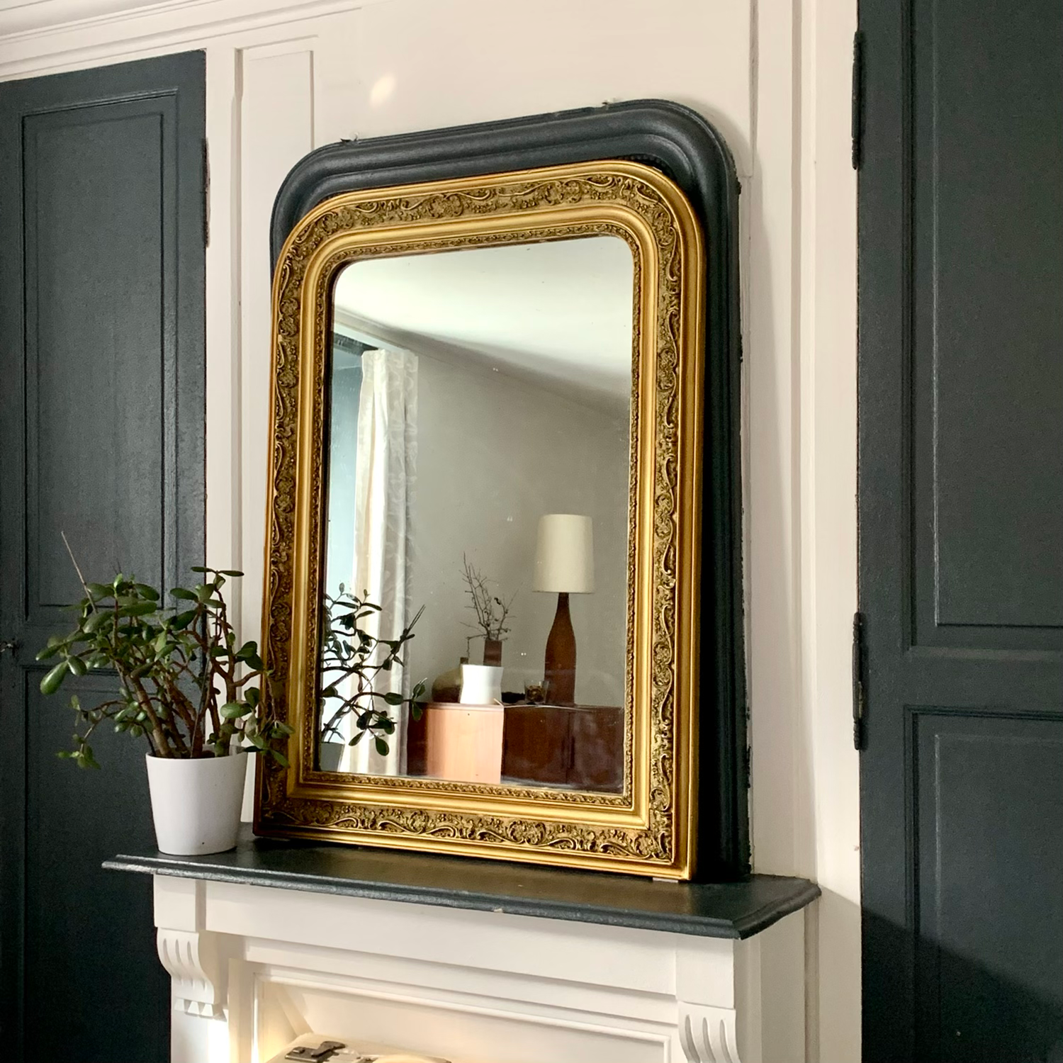 Miroir cheminée trumeau Louis philippe doré à motif 