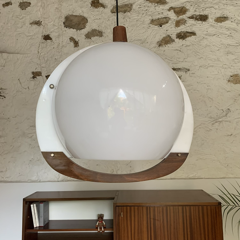 Suspension vintage teck et plexiglass seventies