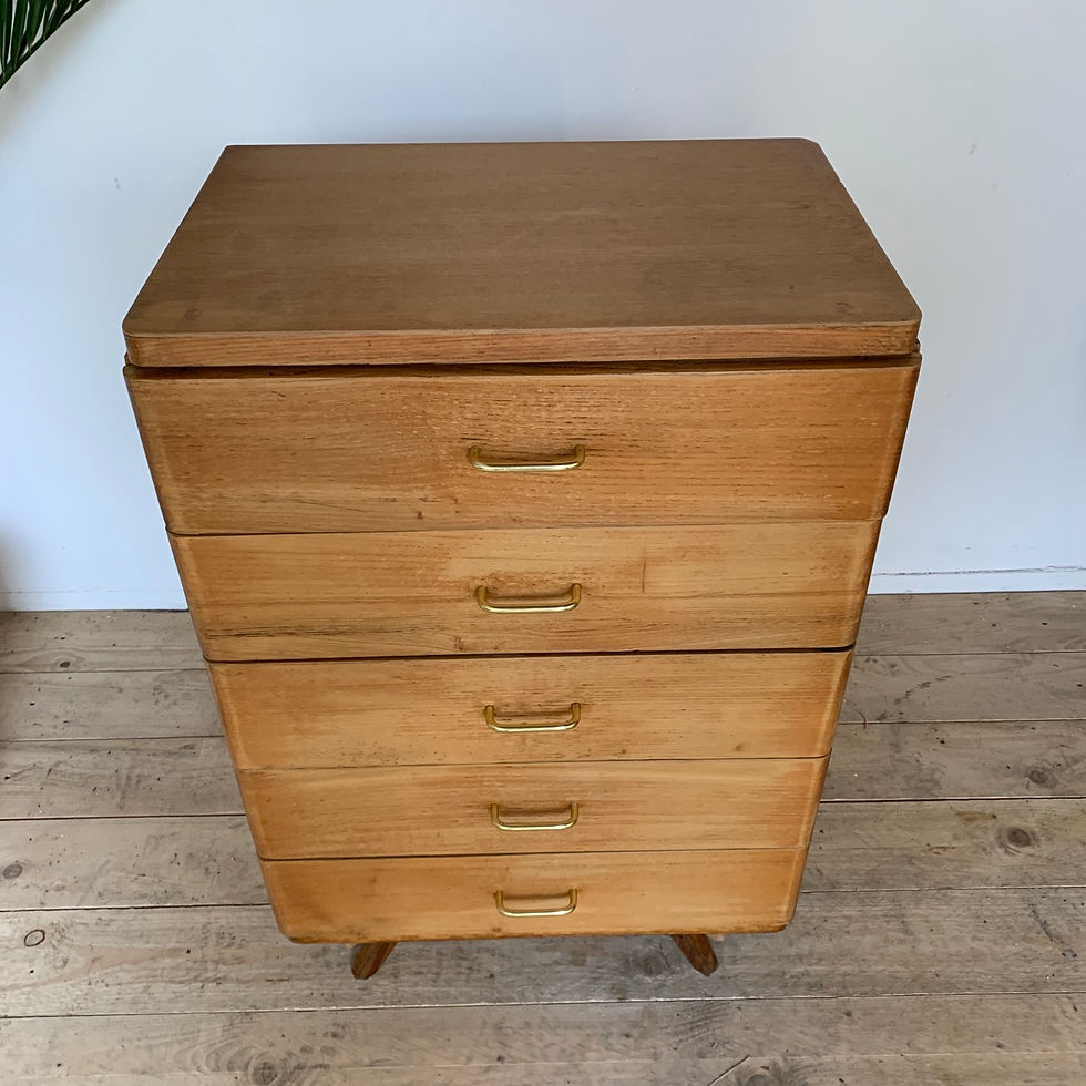 Miniature : Commode chiffonnier vintage en chêne pied compas