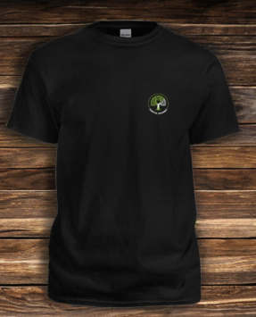 Black t‑shirt featuring the Earth‑tree logo and the words ‘Earths Journey