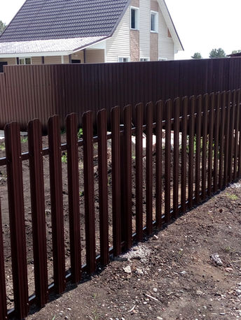 Забор из металлического штакетника, откатные ворота с автоматикой, калитка. 25 метров. Стоимость под