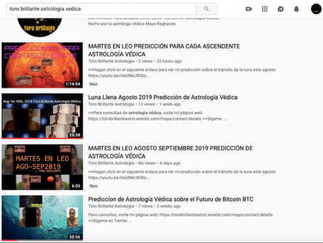 ¡Vean mis Predicciones en el Canal de Youtube de Toro Brillante Astrología Védica!