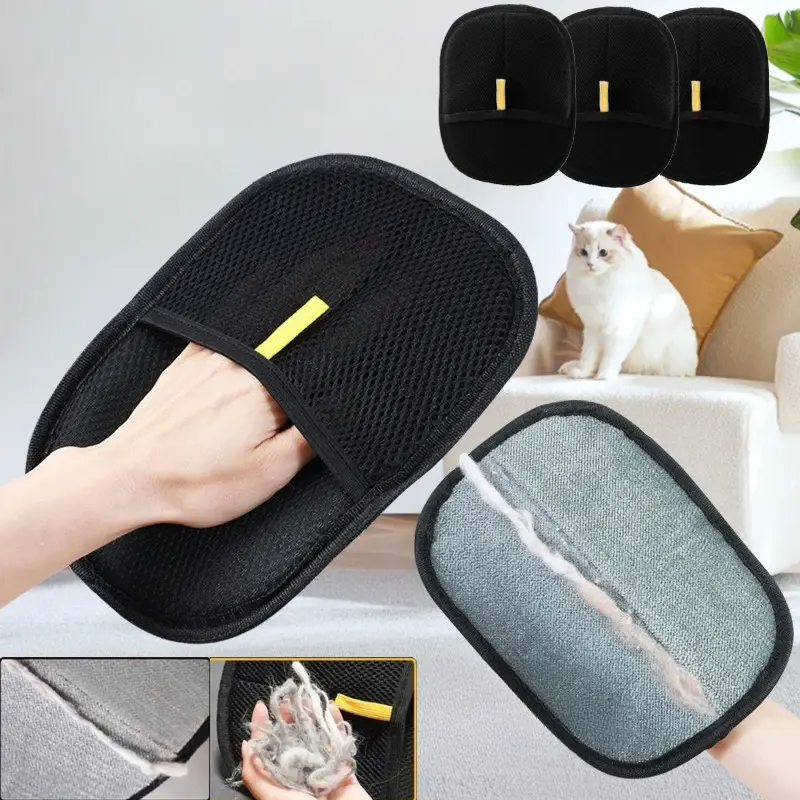 Cat Hair Brush Pet Removal Gloves Double-Sided Pet Grooming Gloves Kitten Cleani