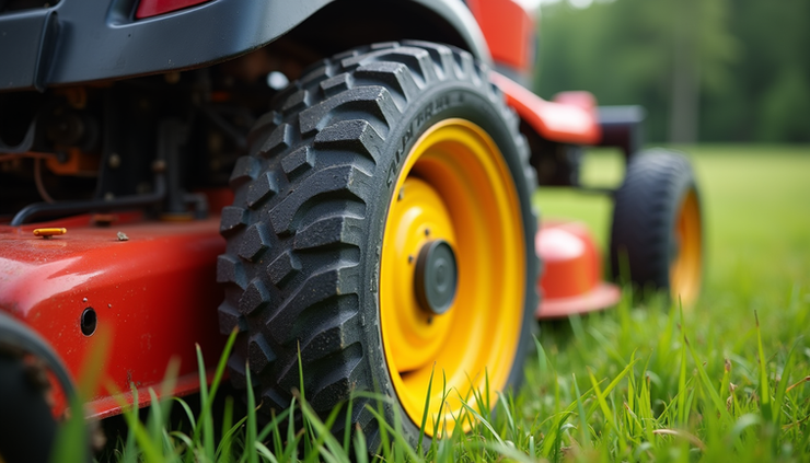 Close-up view of a lawn mower tire with XTRM T3 anticrevaison solution applied