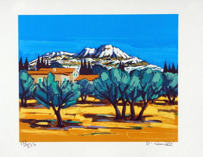 Lithographie "Le mas dans les oliviers"