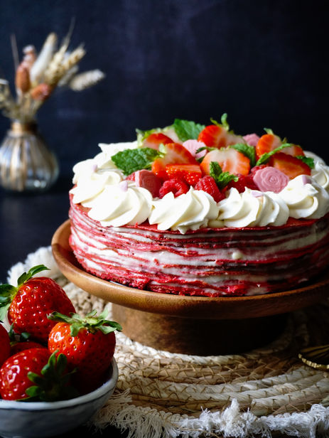 Koolhydraatarme Red velvet pannenkoekentaart