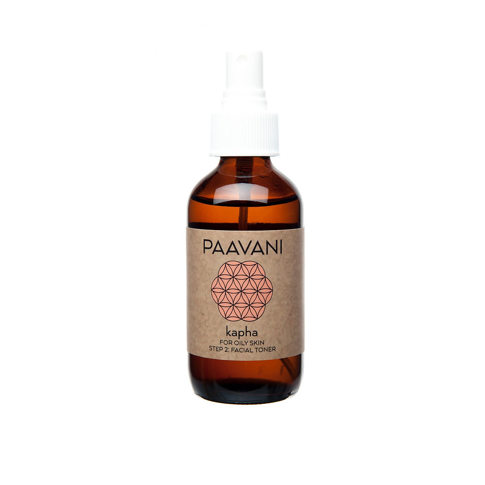 Paavani Ayurveda Kapha Toner in 4oz amber glass bottle, organic facial mist for oily congested skin with tea tree and lemon b