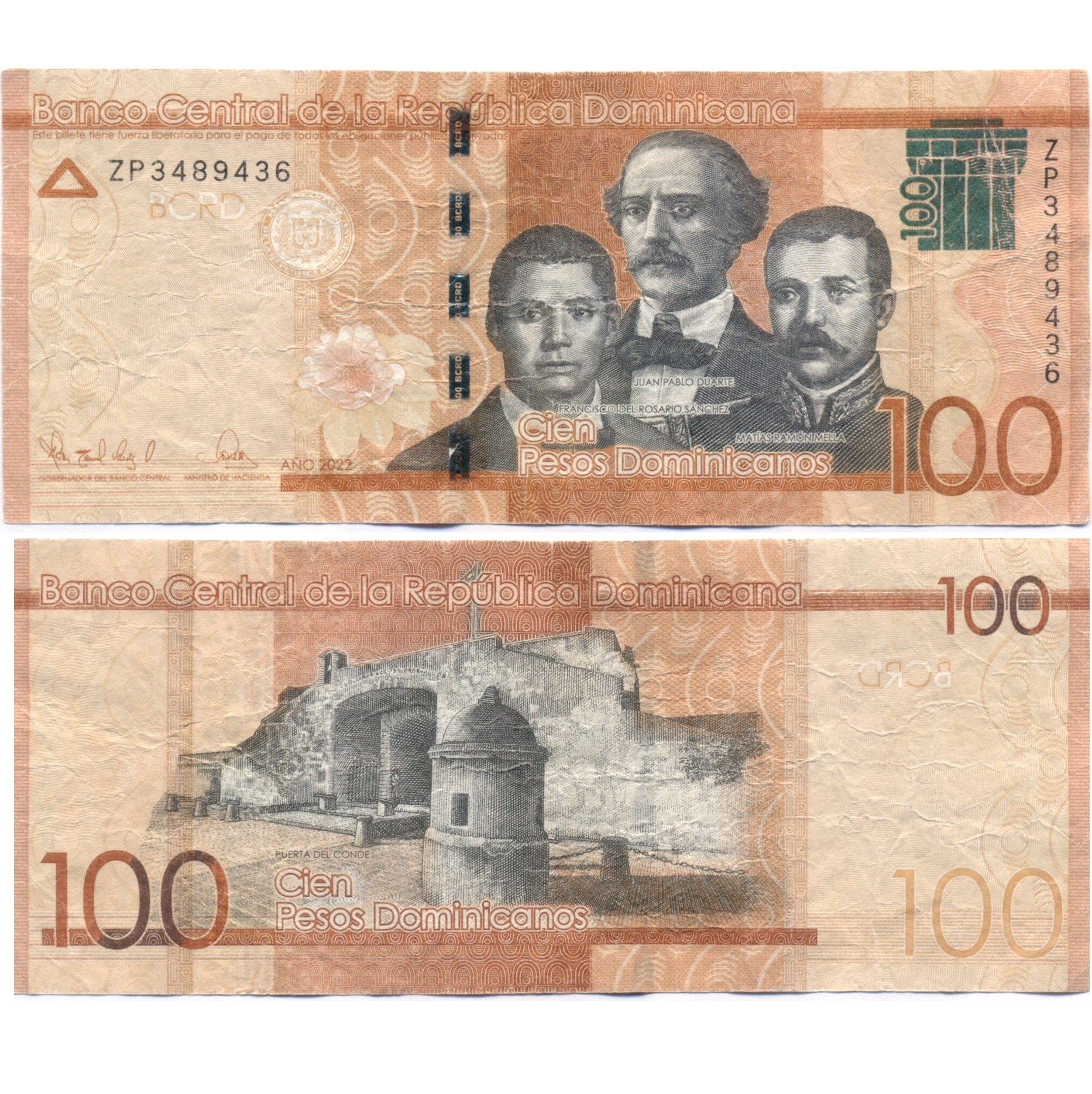 Copia de Billete de 100 Pesos de República Dominicana, Calidad Fina,