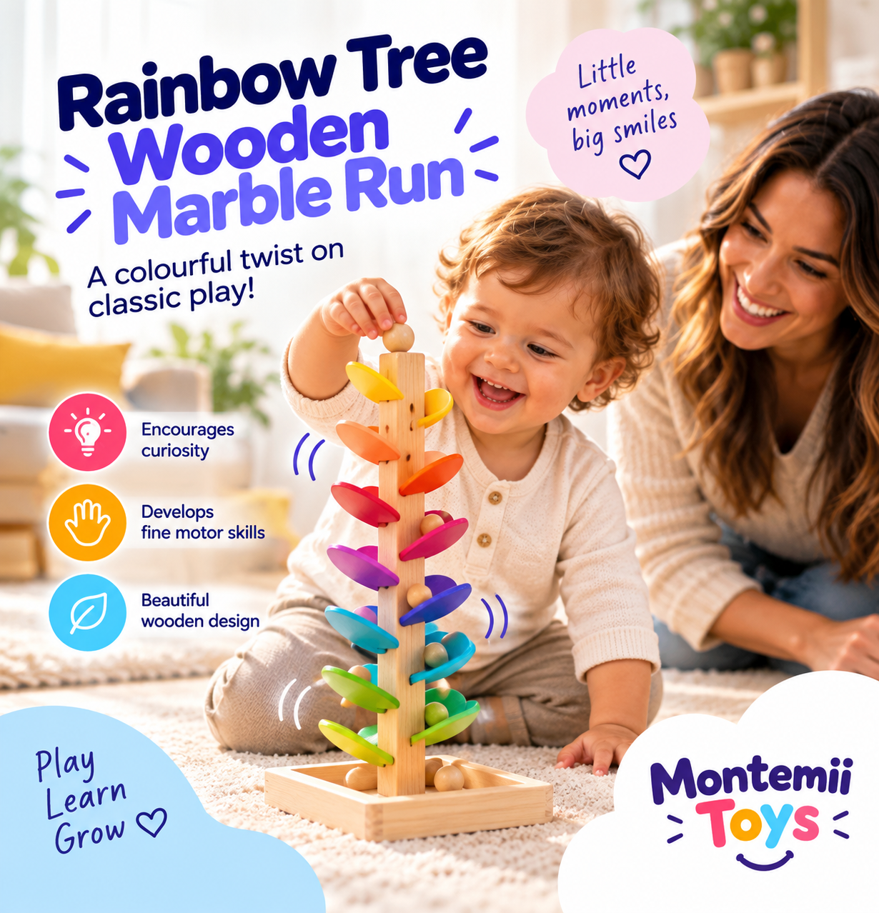 Rainbow Tree Wooden Marble Run