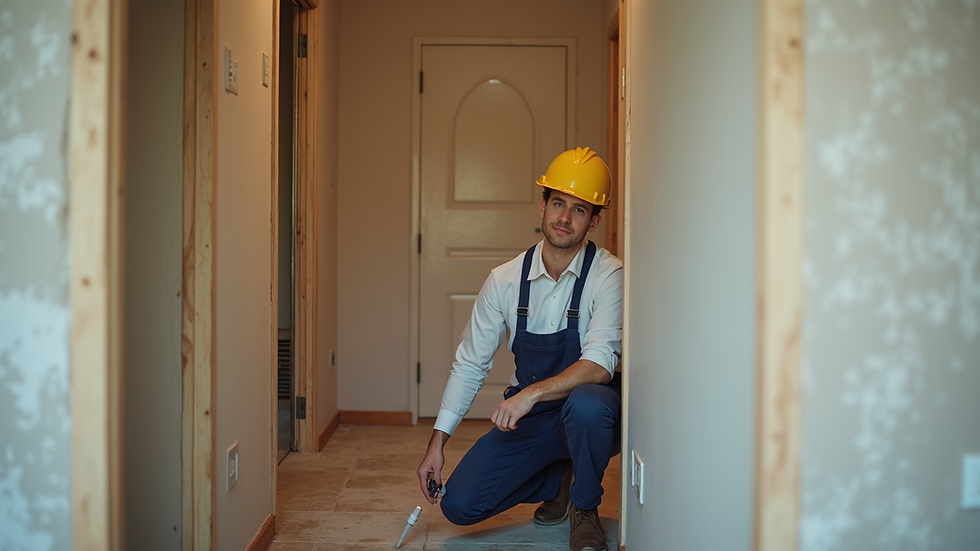 Eye-level view of a licensed contractor inspecting a home renovation site