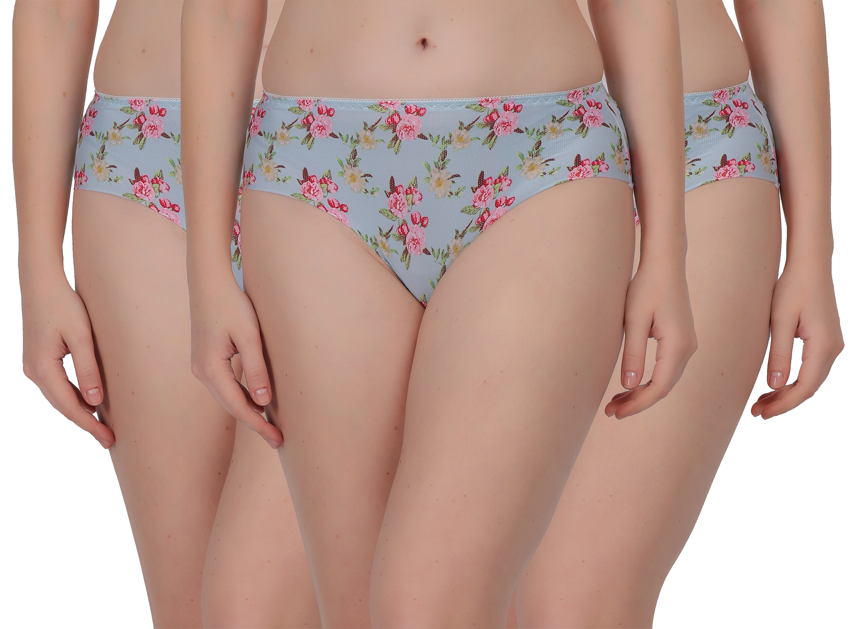 Front view of woman wearing black printed seamless panty