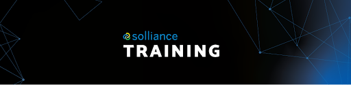 Black banner with blue geometric lines and centered text: solliance TRAINING