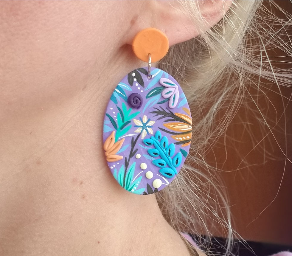 Thumbnail: Hand painted polymer clay statement earrings