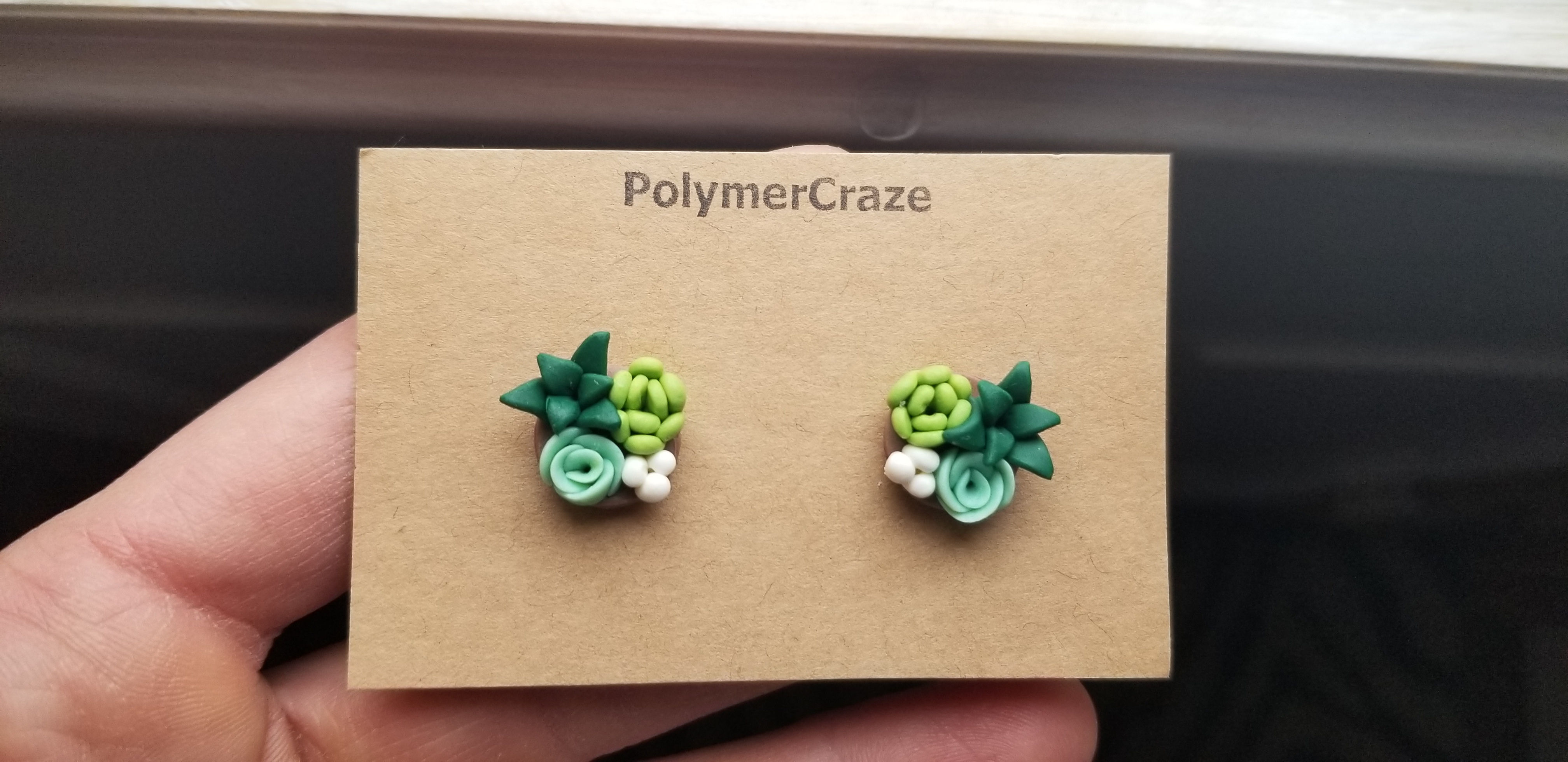 Handmade polymer clay succulent stud earrings 