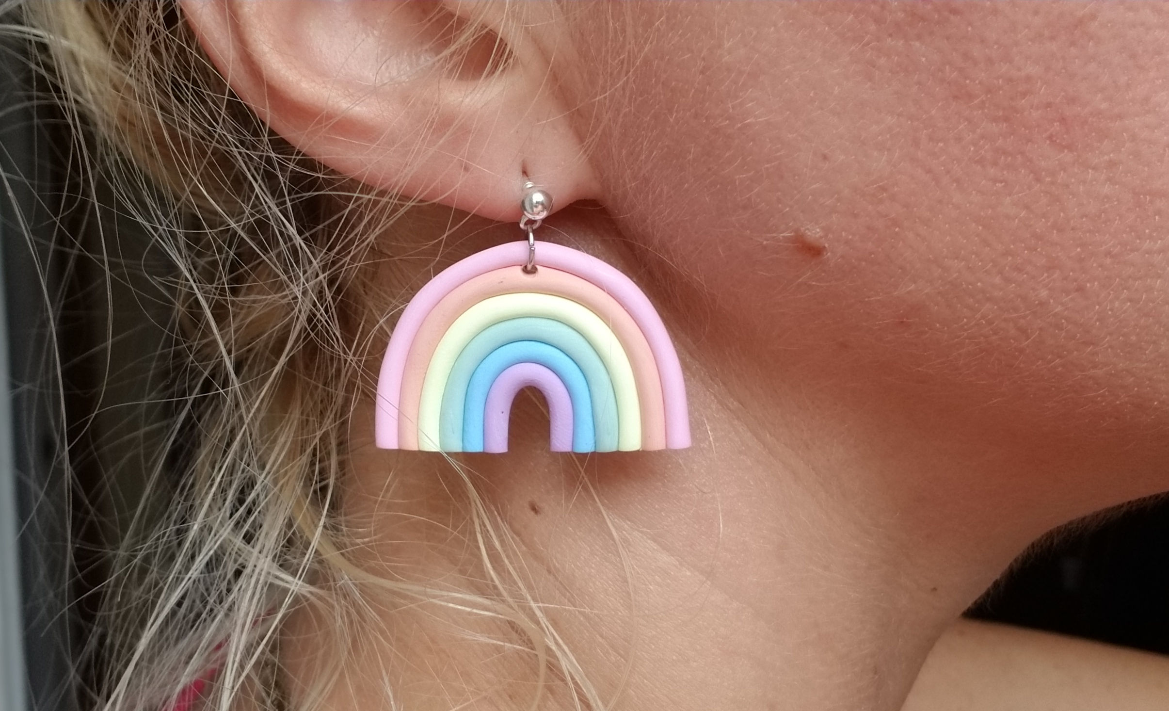 Handmade polymer clay rainbow dangle earrings 