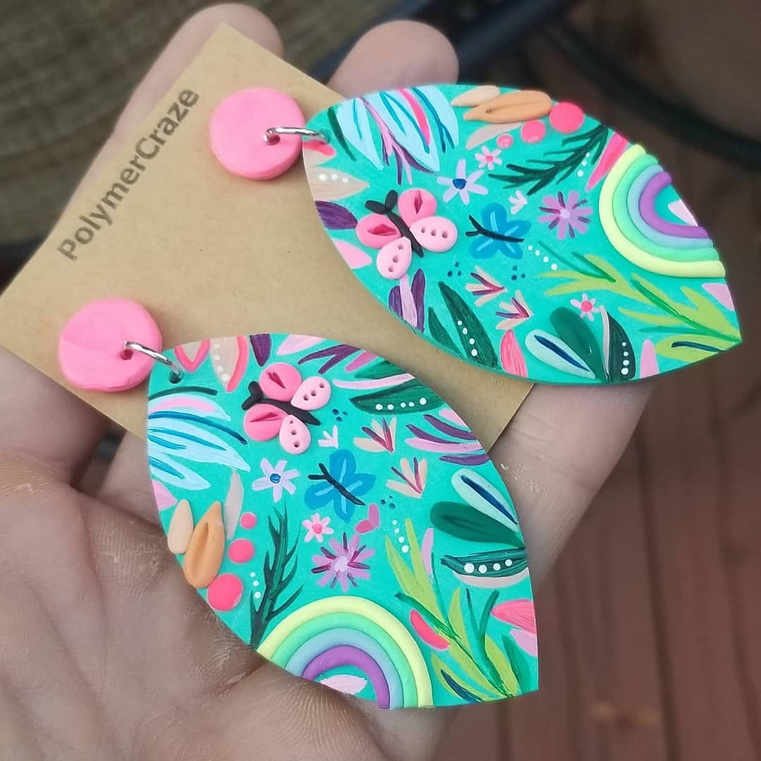 Hand painted polymer clay statement earrings 