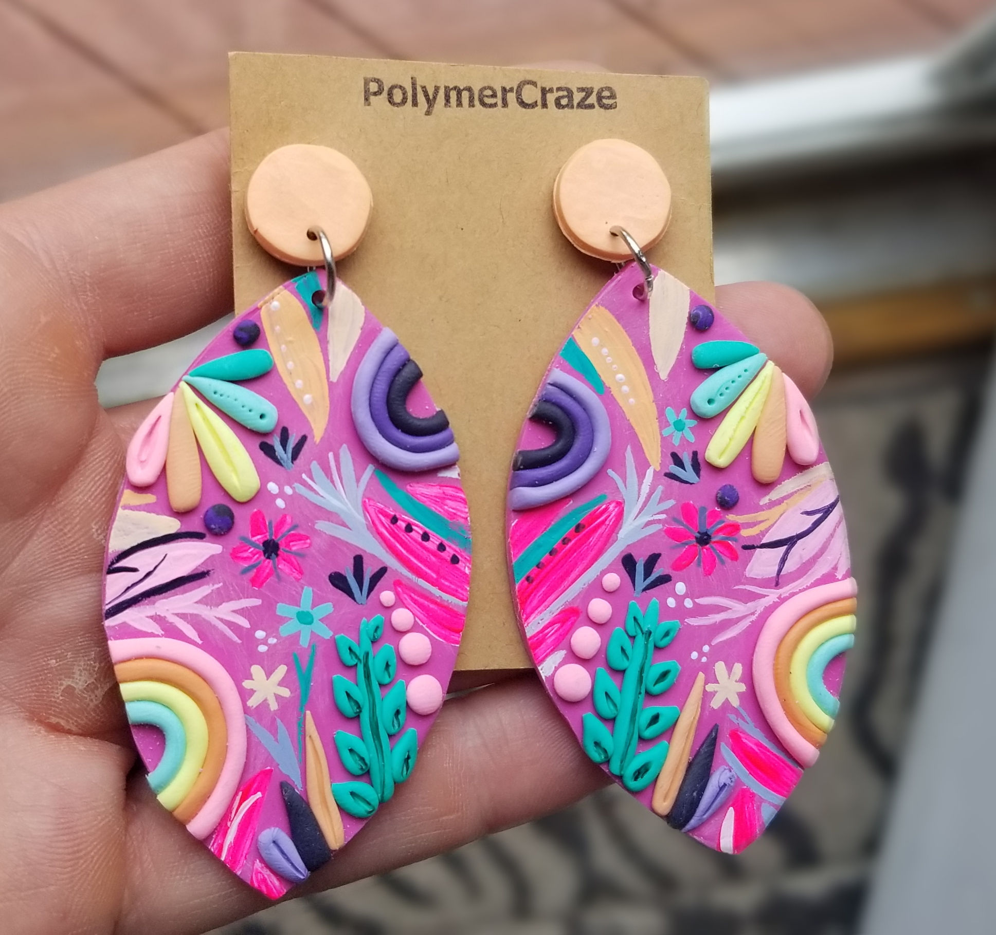 Hand painted polymer clay statement earrings