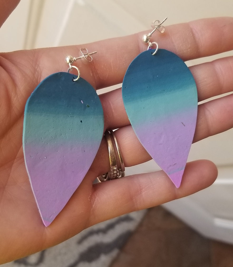 Thumbnail: Polymer clay colorful feather statement earrings