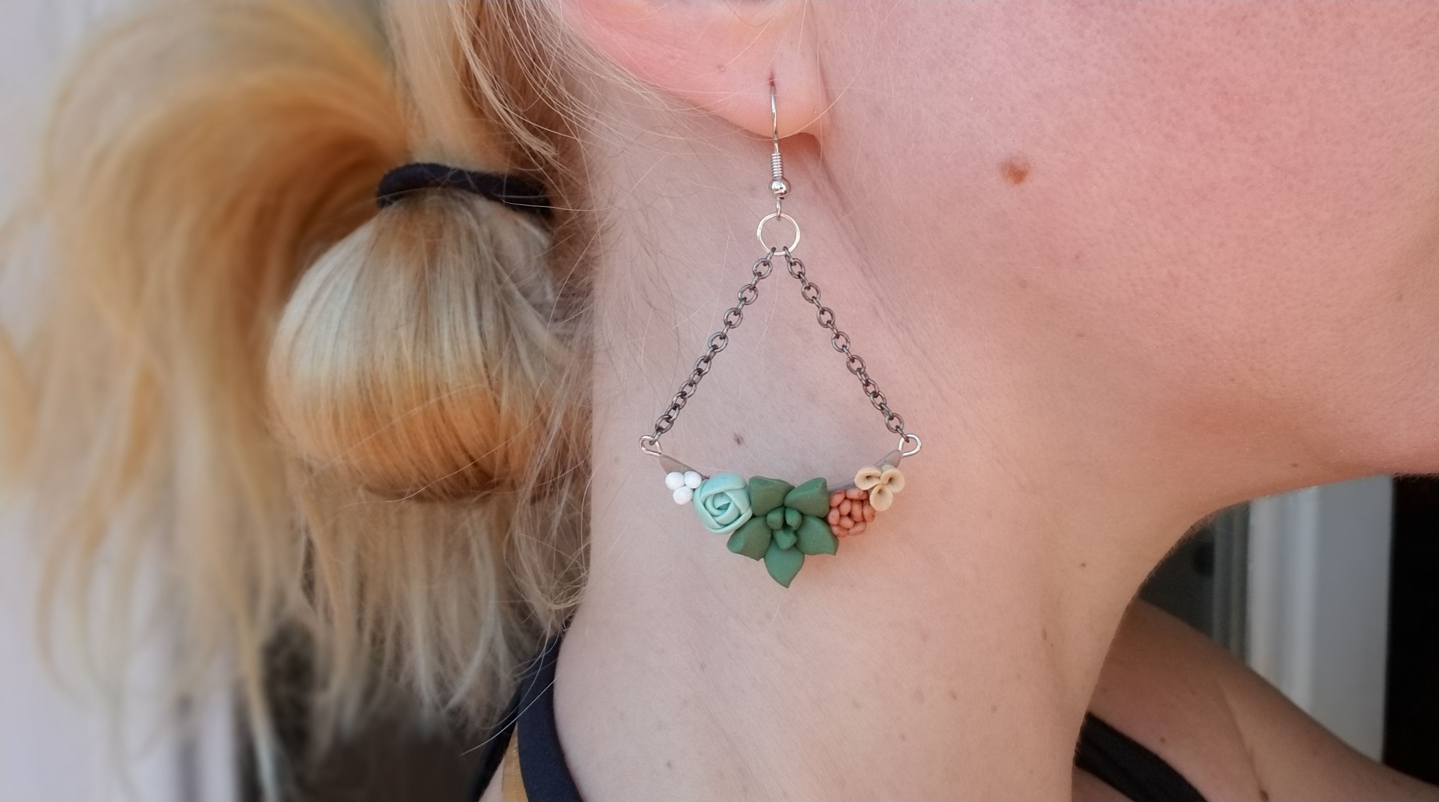 Handmade polymer clay succulent earrings